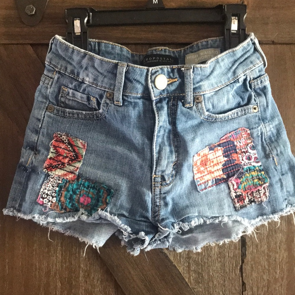 Aeropostale patchwork Jean shorts high waisted size 00